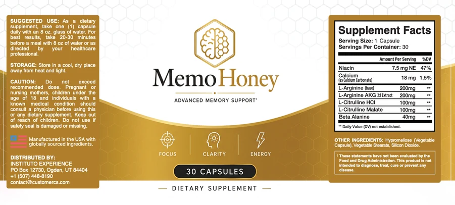 MemoHoney ingredients